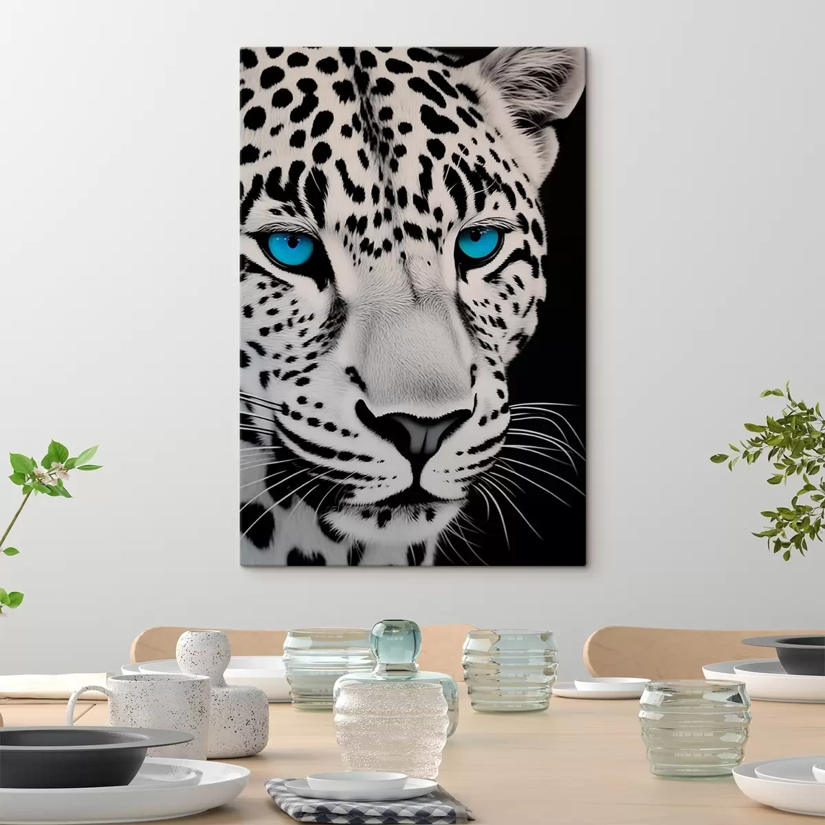 carta da parati Ritratto in bianco e nero di un leopardo con occhi blu nr. s43008