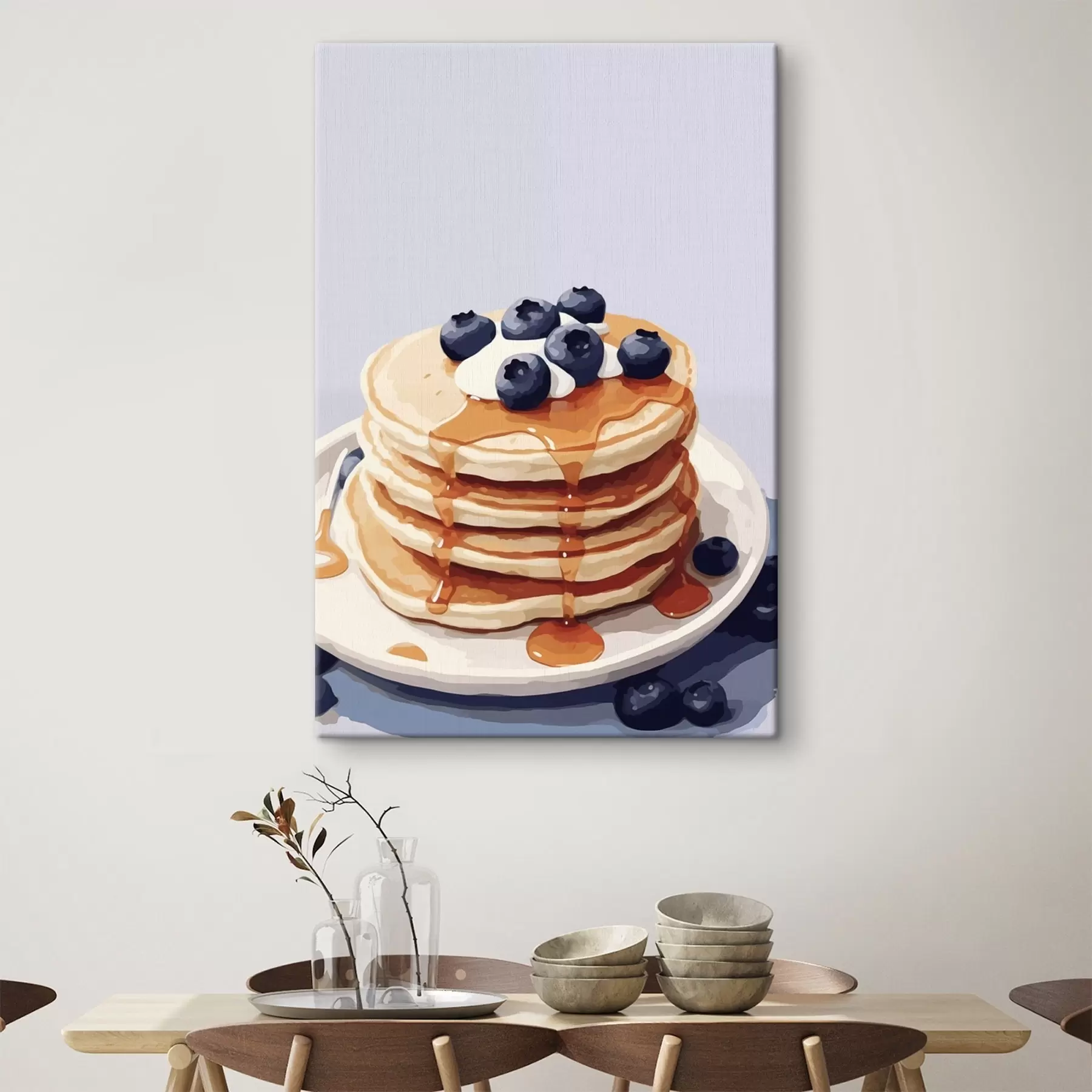carta da parati Pancake con sciroppo e mirtilli in un piatto nr. s43009