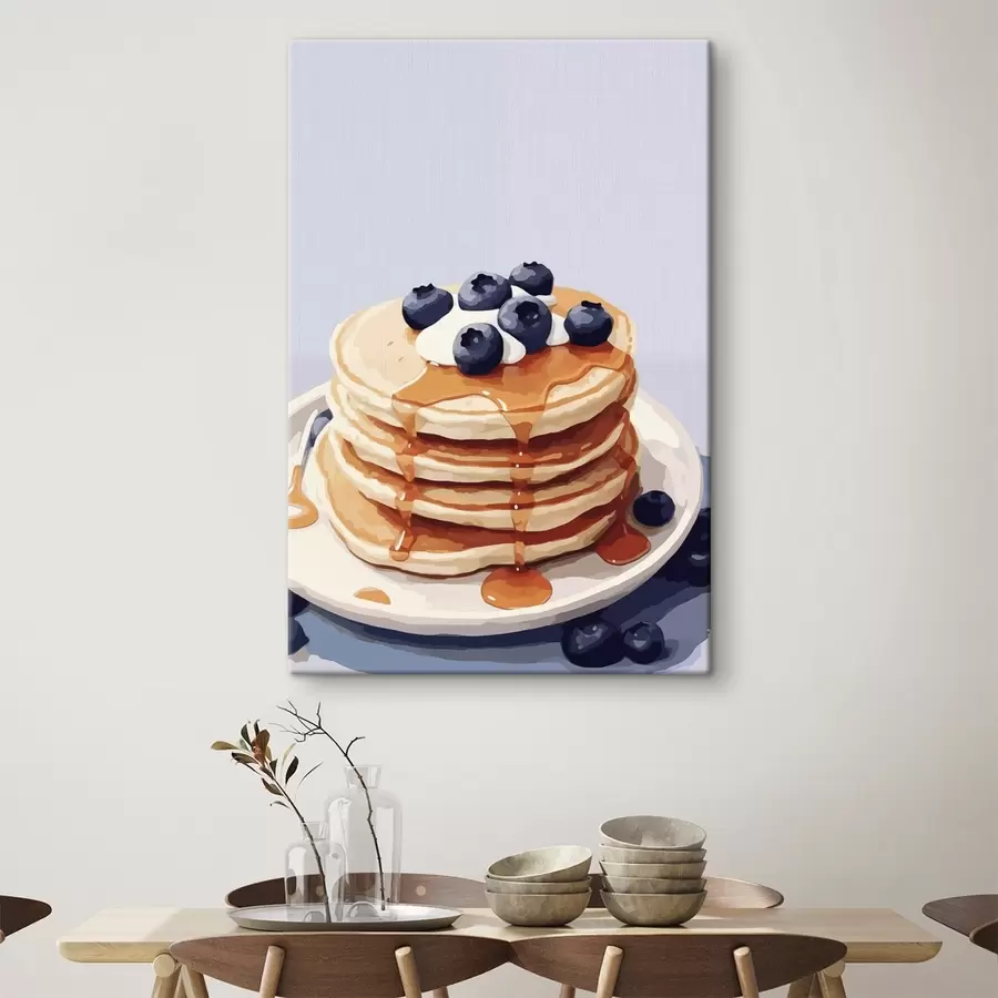carta da parati Pancake con sciroppo e mirtilli in un piatto nr. s43009