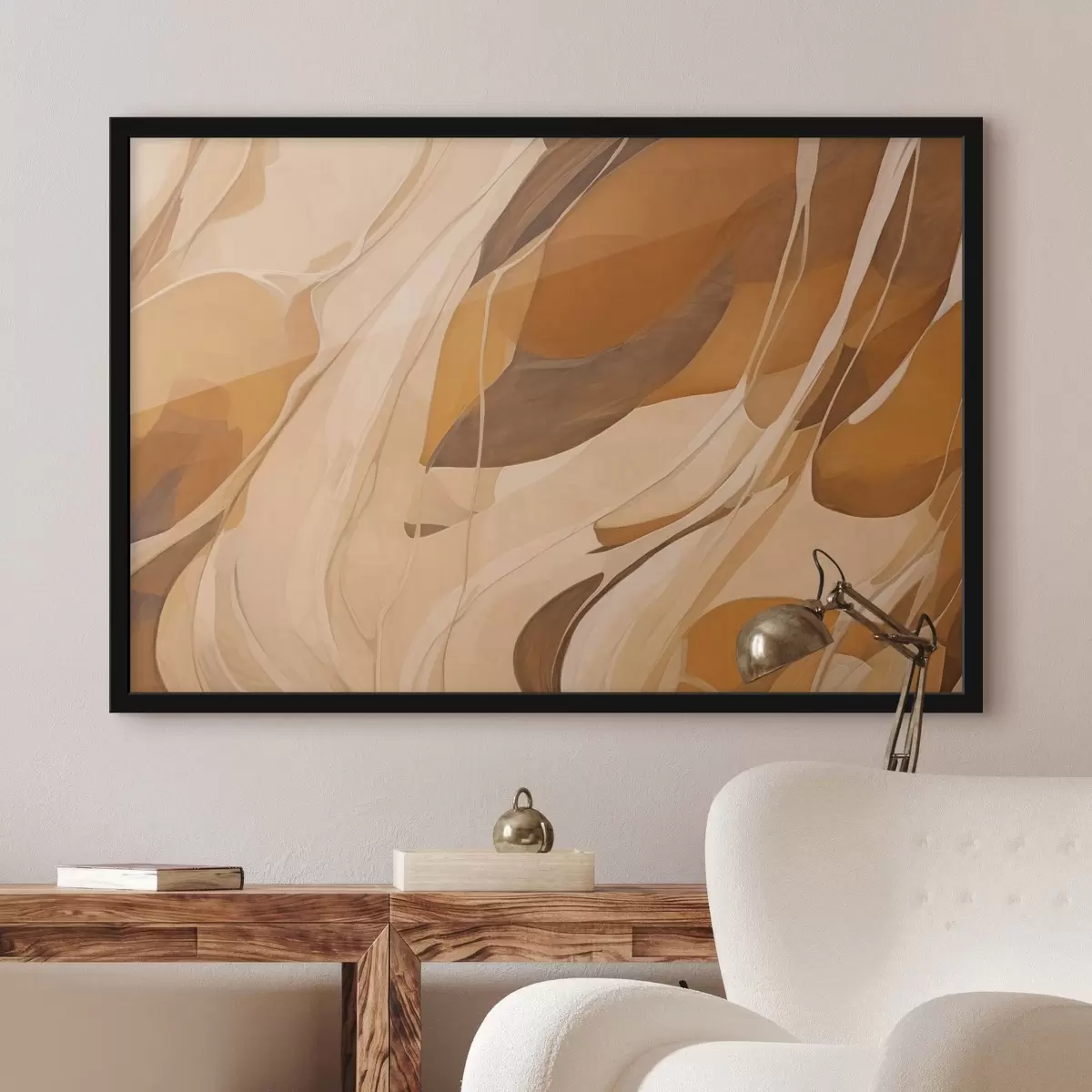 Poster Linee astratte e morbide nei toni del marrone f43006