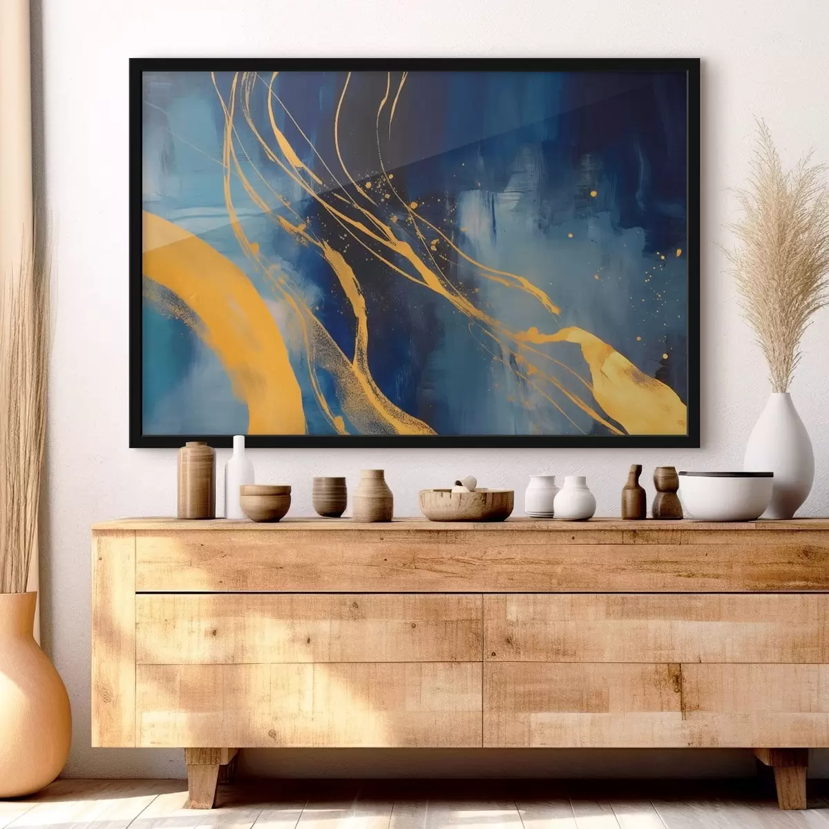 Poster Astrazione nei toni del blu e del giallo f43014