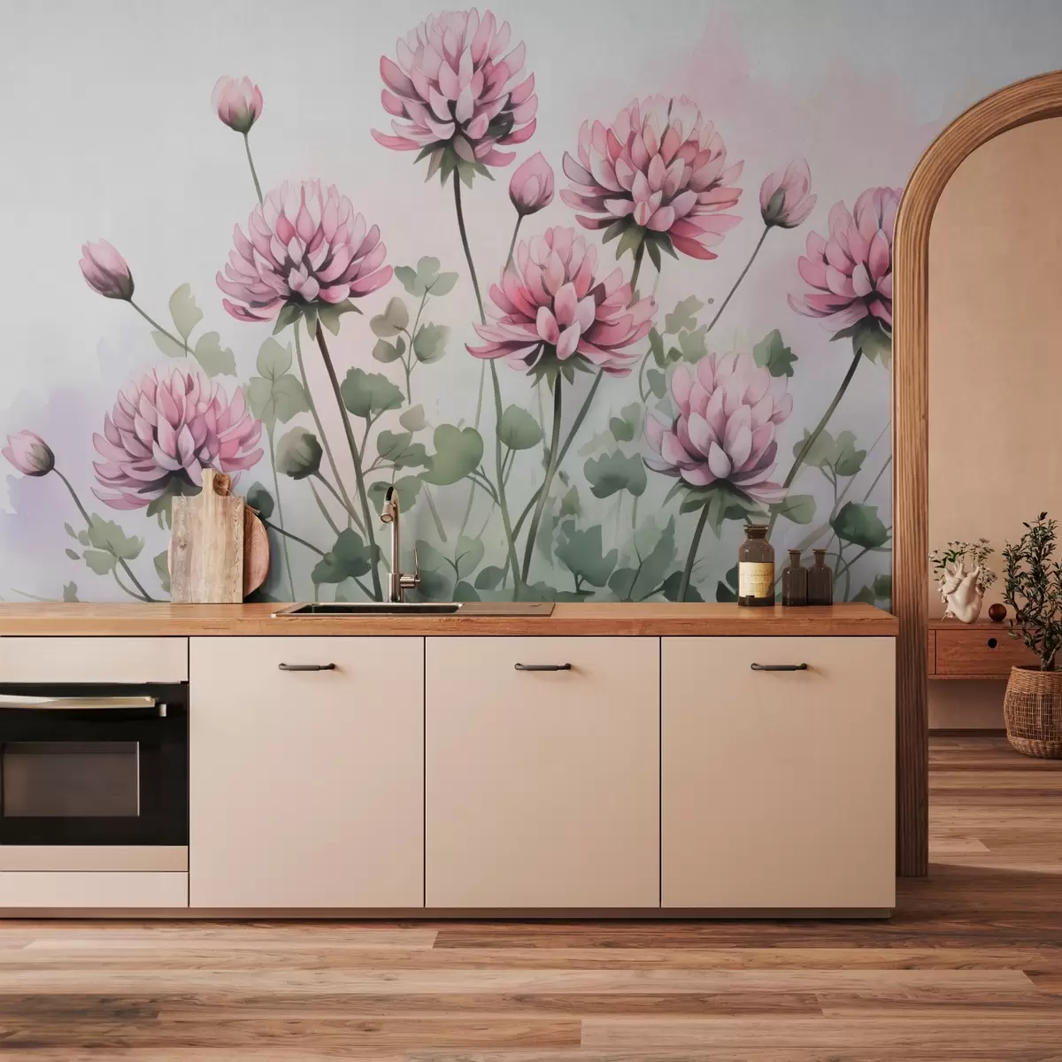 carta da parati Fiori di trifoglio imitazione acquerello nr. w03264