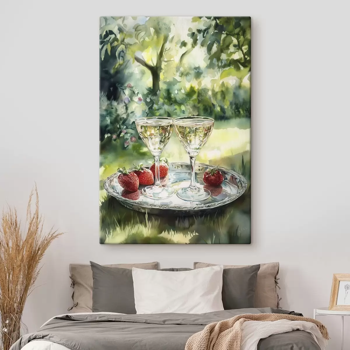 carta da parati Picnic estivo con champagne e fragole, disegno in stile acquerello nr. s43055