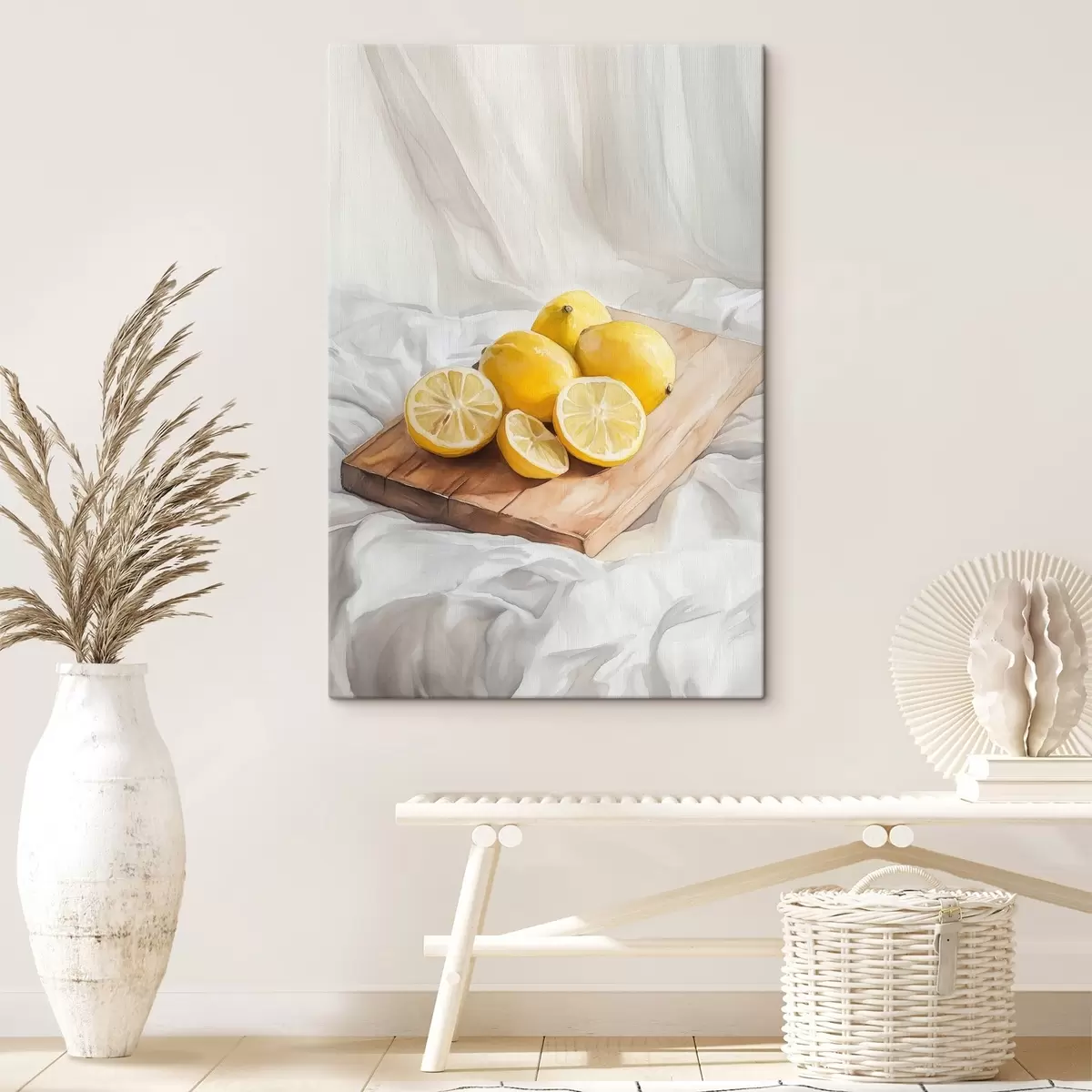 carta da parati Limoni estetici sulla tavola di legno, decorazione della casa, illuminazione naturale  nr. s43062