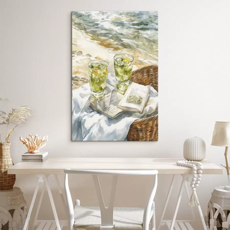carta da parati Picnic vicino al mare, cocktail estivi, poesia, stile acquerello nr. s43068