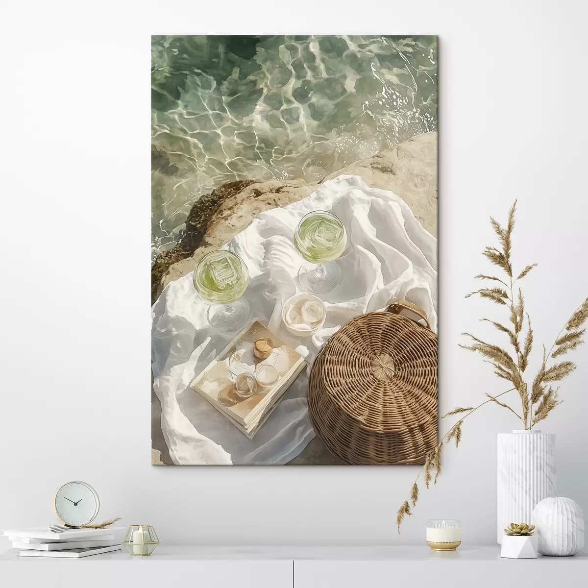 carta da parati Estetica estiva, onde dell'oceano, spiaggia, cocktail, stile acquerello nr. s43069