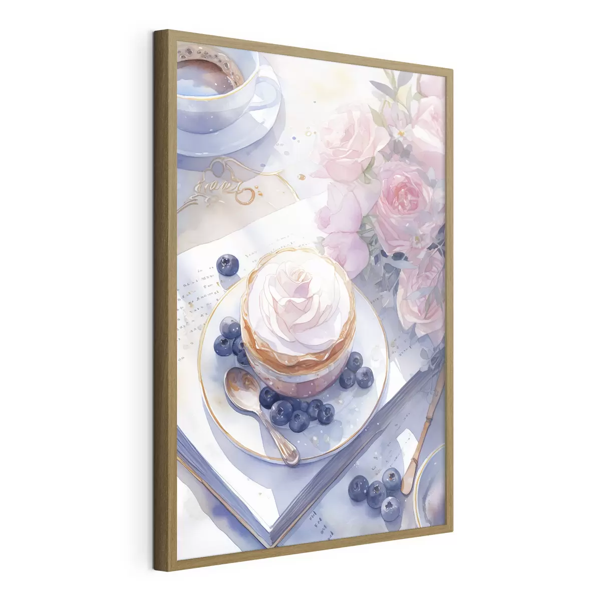 Poster Cupcake ai mirtilli, stile boho, acquerello, rose rosa, poetico f43053