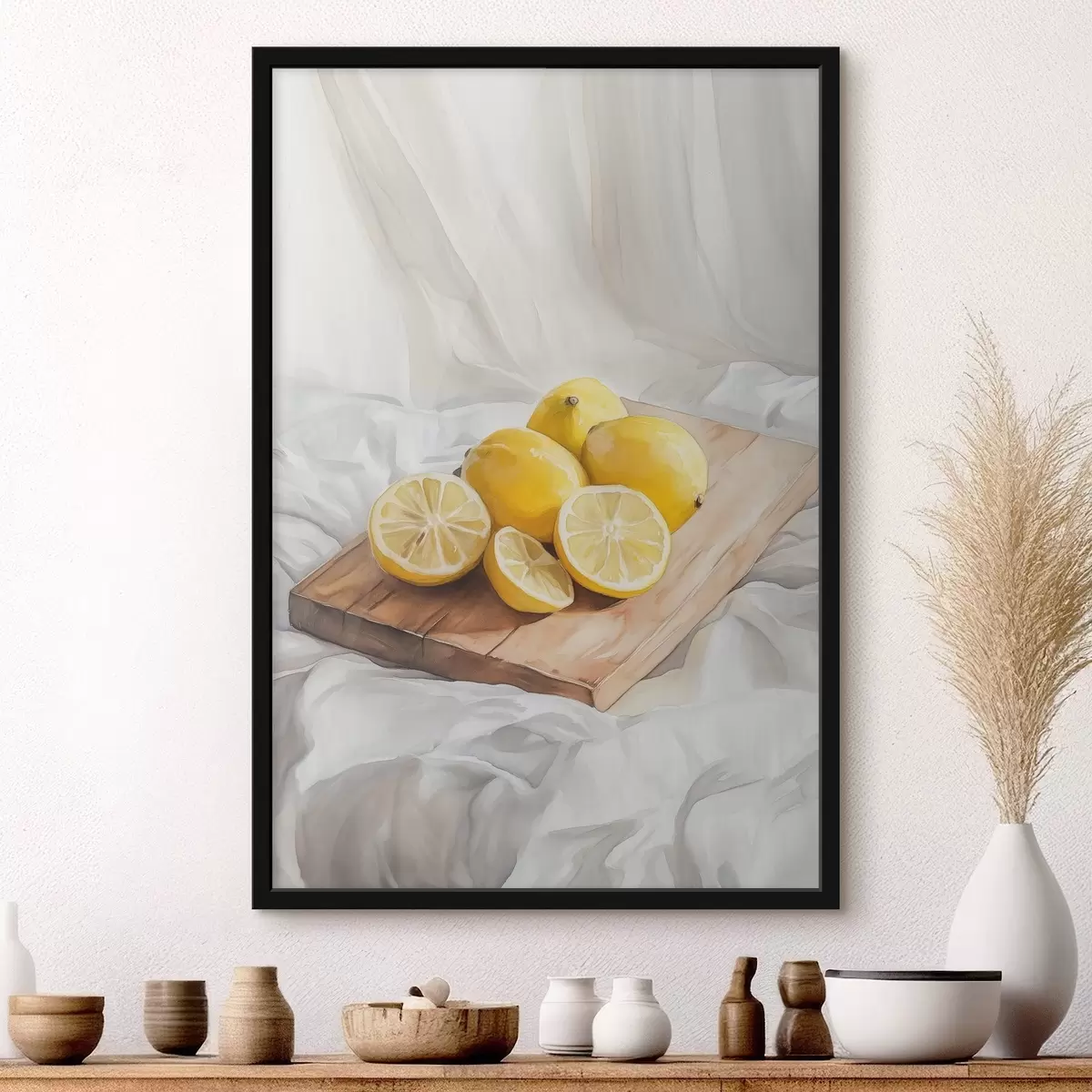 Poster Limoni estetici sulla tavola di legno, decorazione della casa, illuminazione naturale f43062