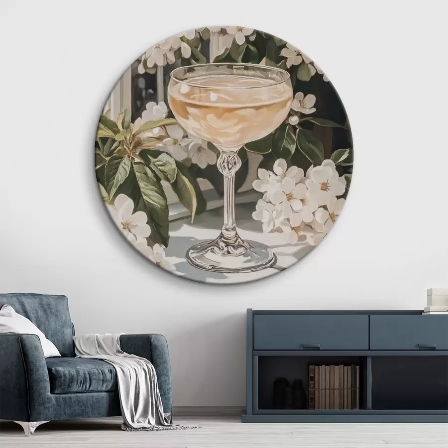 carta da parati Bicchiere di champagne, vintage, stile acquerello, fiori bianchi nr. r43051