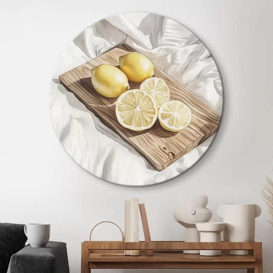 carta da parati Limoni sulla tavola di legno, acquerello, stile rustico nr. r43064