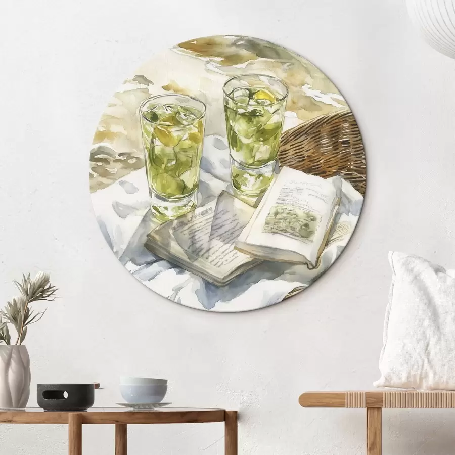 carta da parati Picnic vicino al mare, cocktail estivi, poesia, stile acquerello nr. r43068