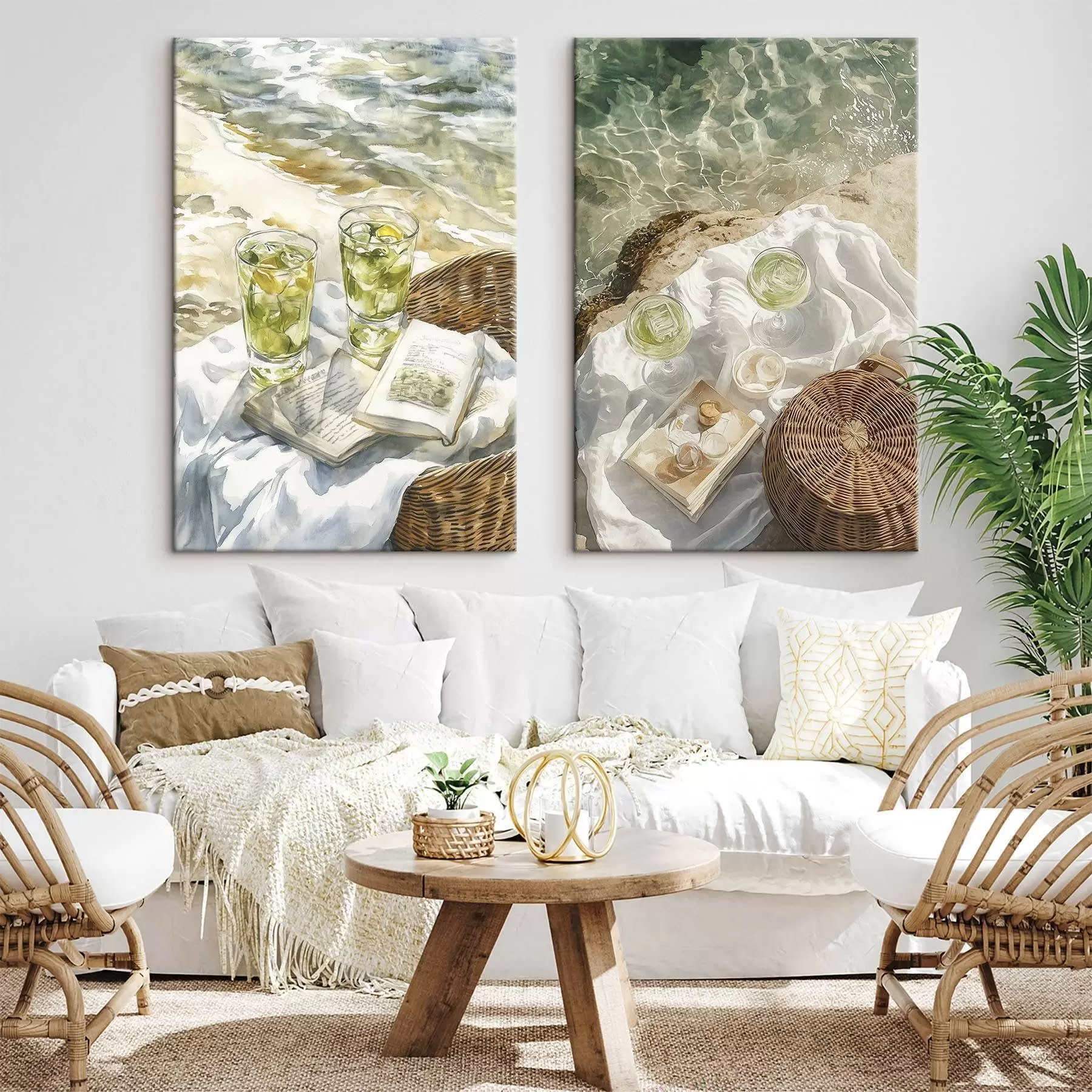 carta da parati Cocktail sulla spiaggia, disegno in stile acquerello, oceano, picnic estivo nr. m00417