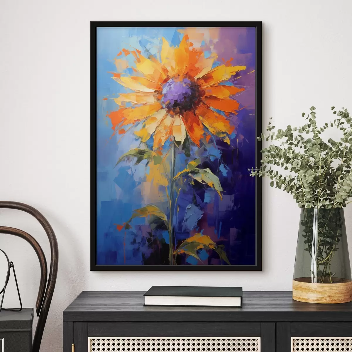 Poster Un vivace girasole in stile pittura astratta f43133