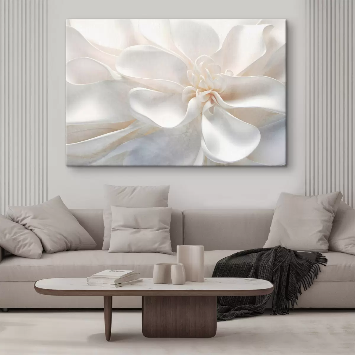 carta da parati Primo piano di un fiore astratto bianco dalla texture rumorosa con petali delicati in colori pastello nr. s43161