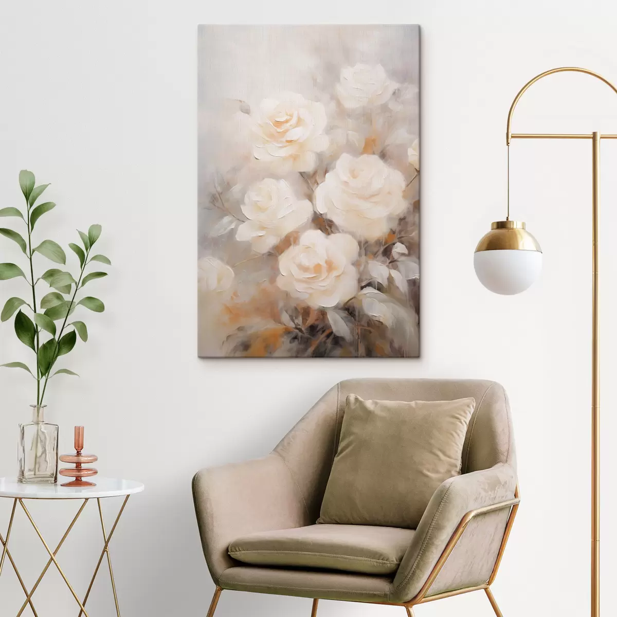 carta da parati Rose bianche con petali morbidi, con uno sfondo di colori tenui e forme sfocate, che creano un effetto sognante nr. s43177