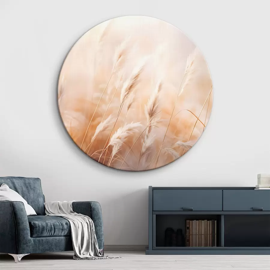 carta da parati Erba della Pampa con una luce morbida e diffusa, che crea un'atmosfera calda, lo sfondo è una miscela di colori pastello nr. r43157