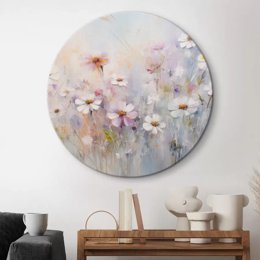 carta da parati Campo astratto strutturato di fiori bianchi e rosa, colori pastello tenui, pennellate delicate, prato floreale nr. r43170