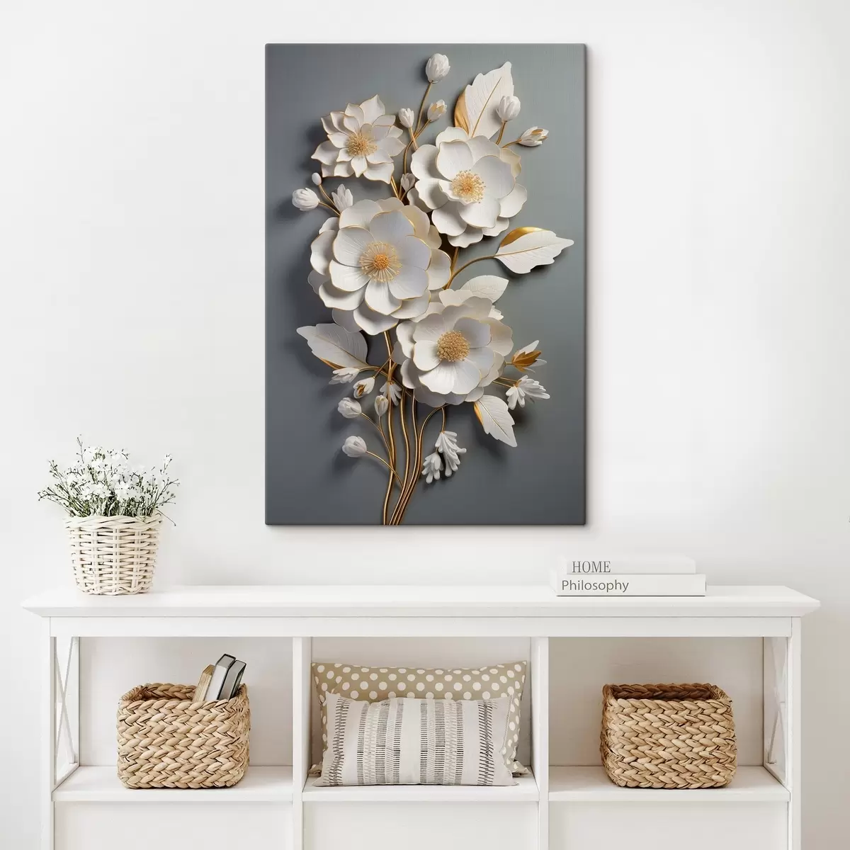 carta da parati Fiori volumetrici su sfondo grigio nr. s43128