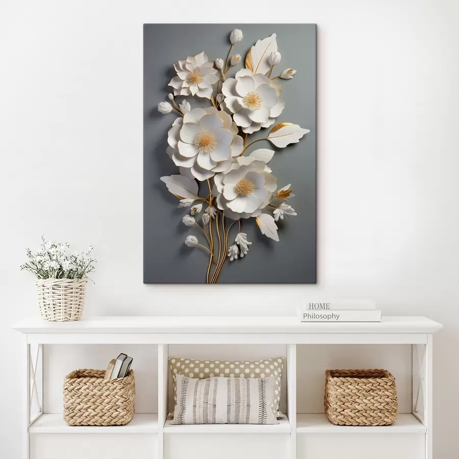 carta da parati Fiori volumetrici su sfondo grigio nr. s43128