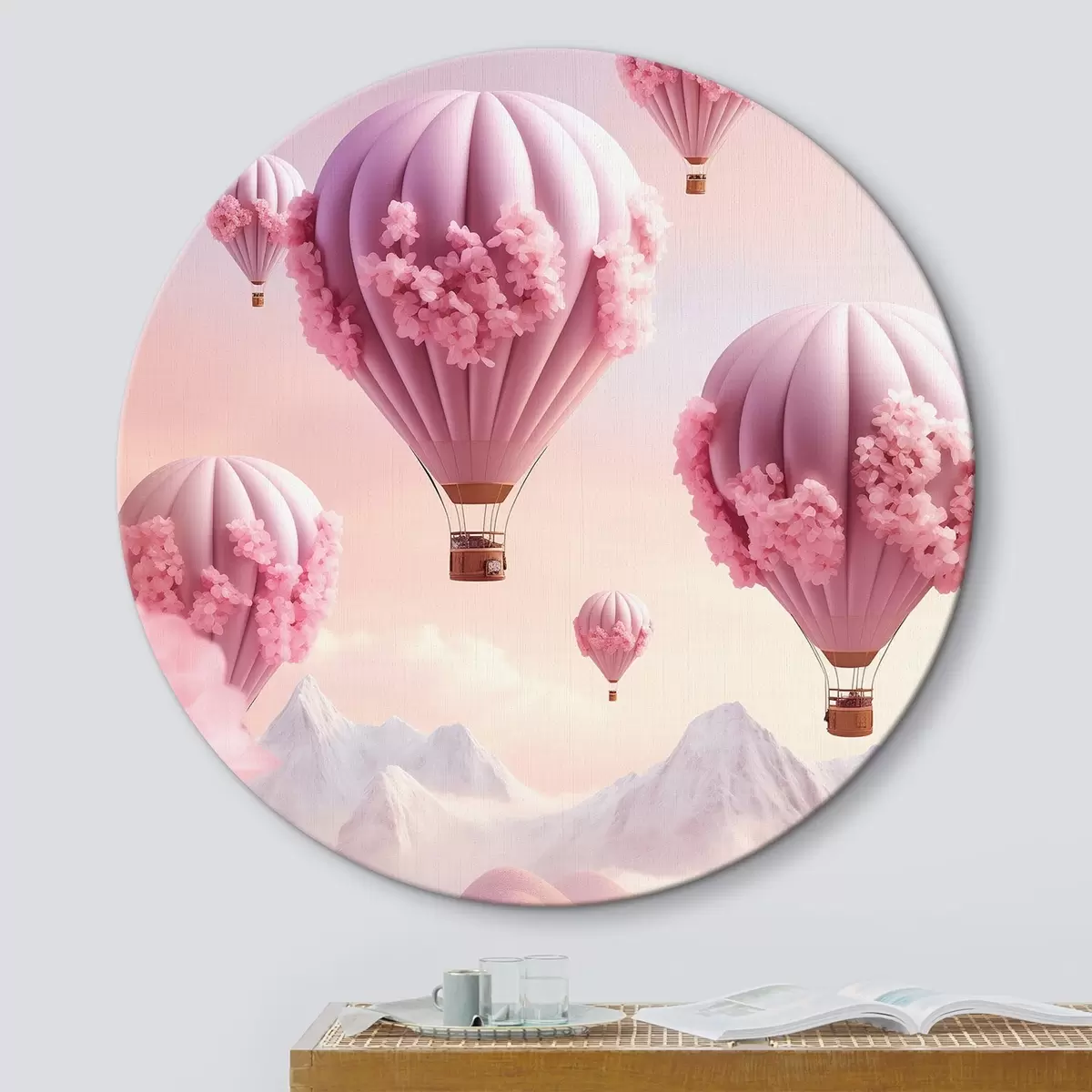 Quadri rotondi Palloncini rosa in montagna r43121