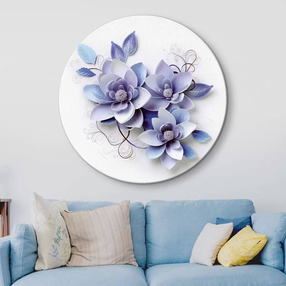 Quadri rotondi Fiori astratti blu r43124