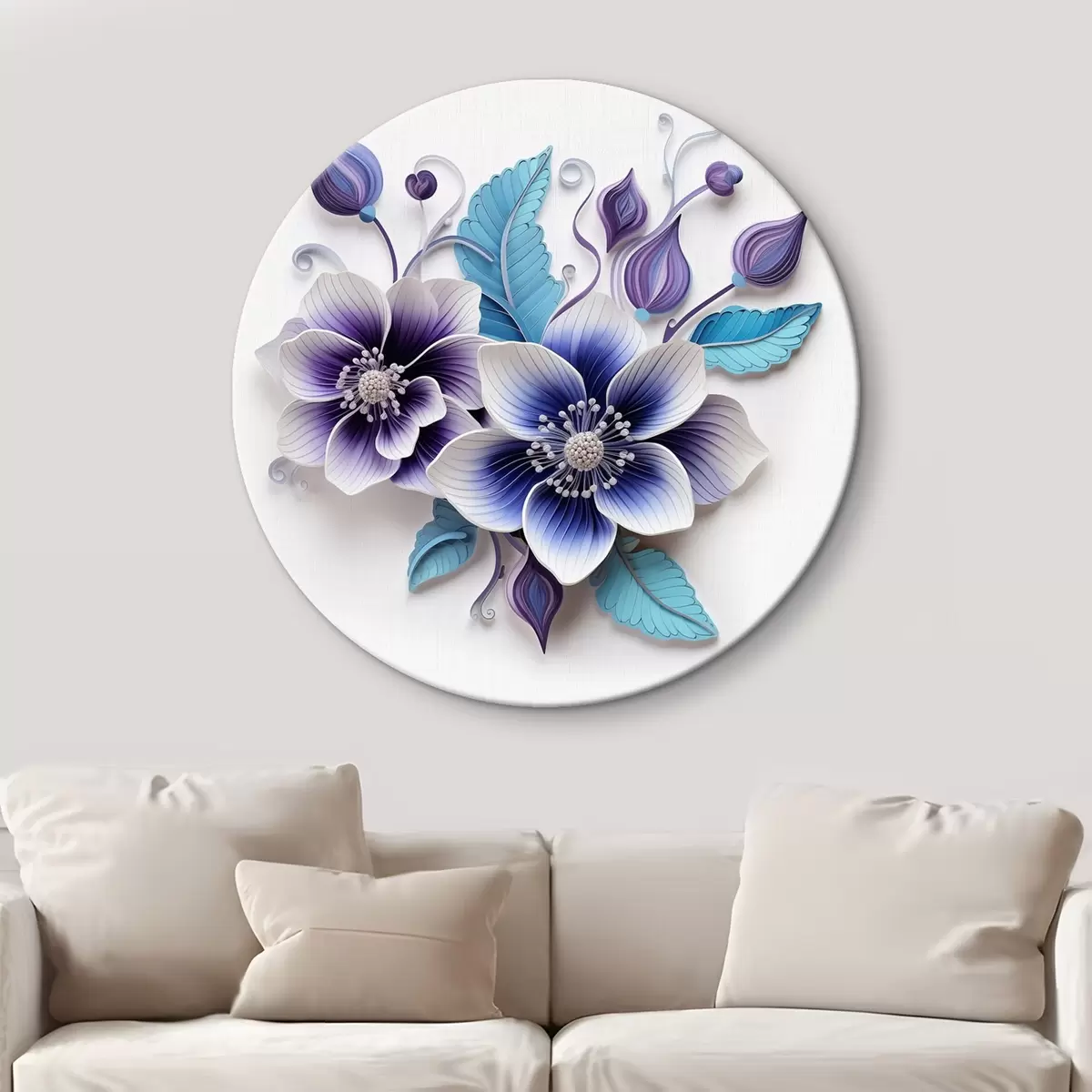 Quadri rotondi Delicati fiori blu r43125