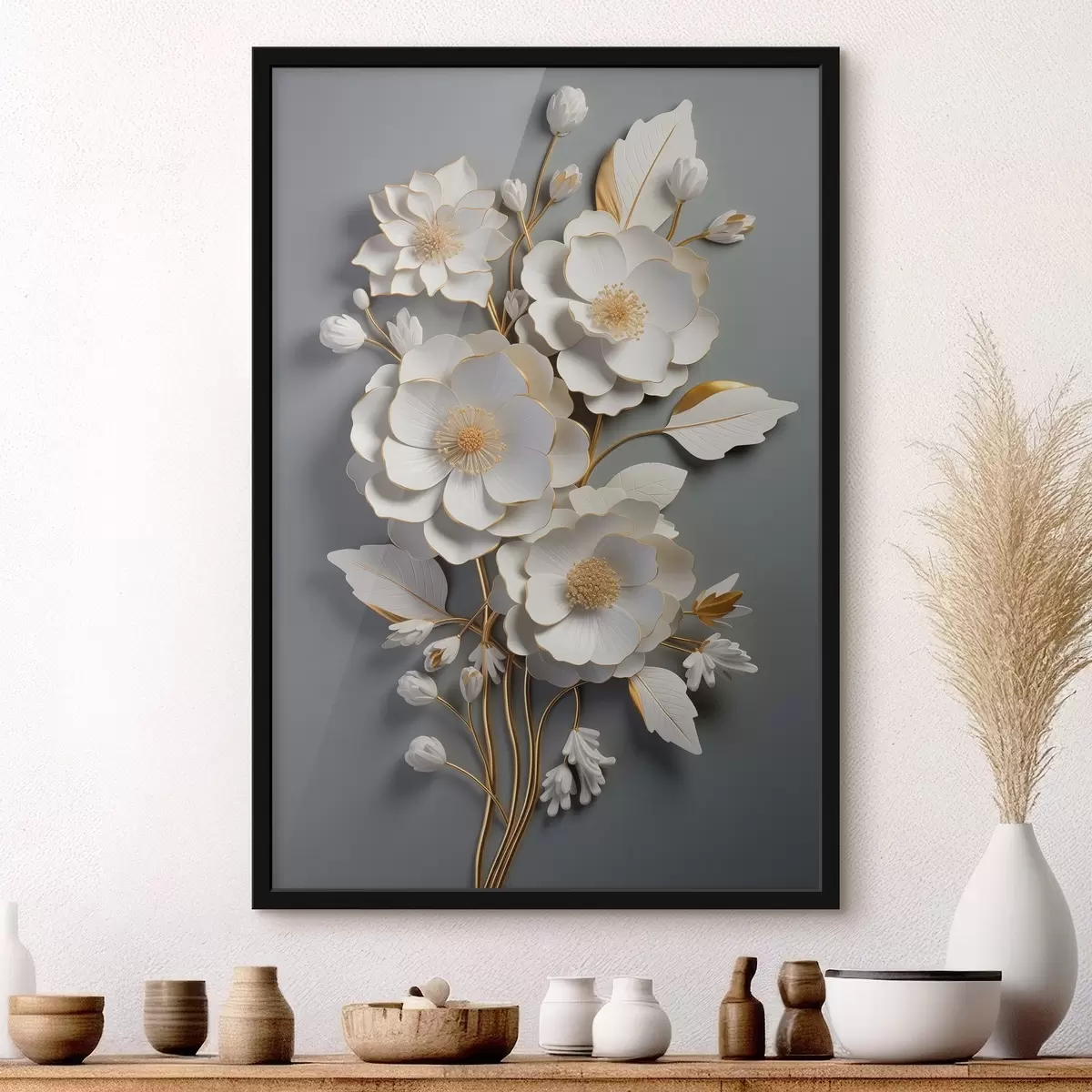 Poster Fiori volumetrici su sfondo grigio f43128