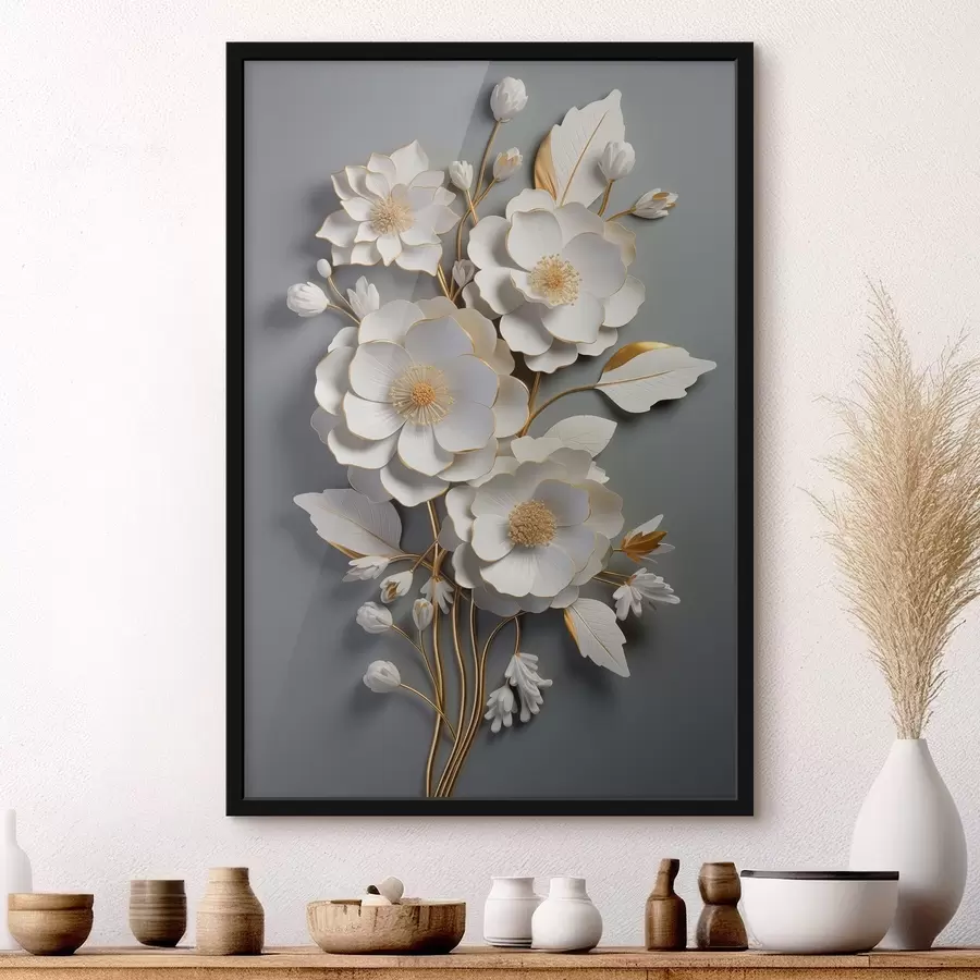 carta da parati Fiori volumetrici su sfondo grigio nr. f43128