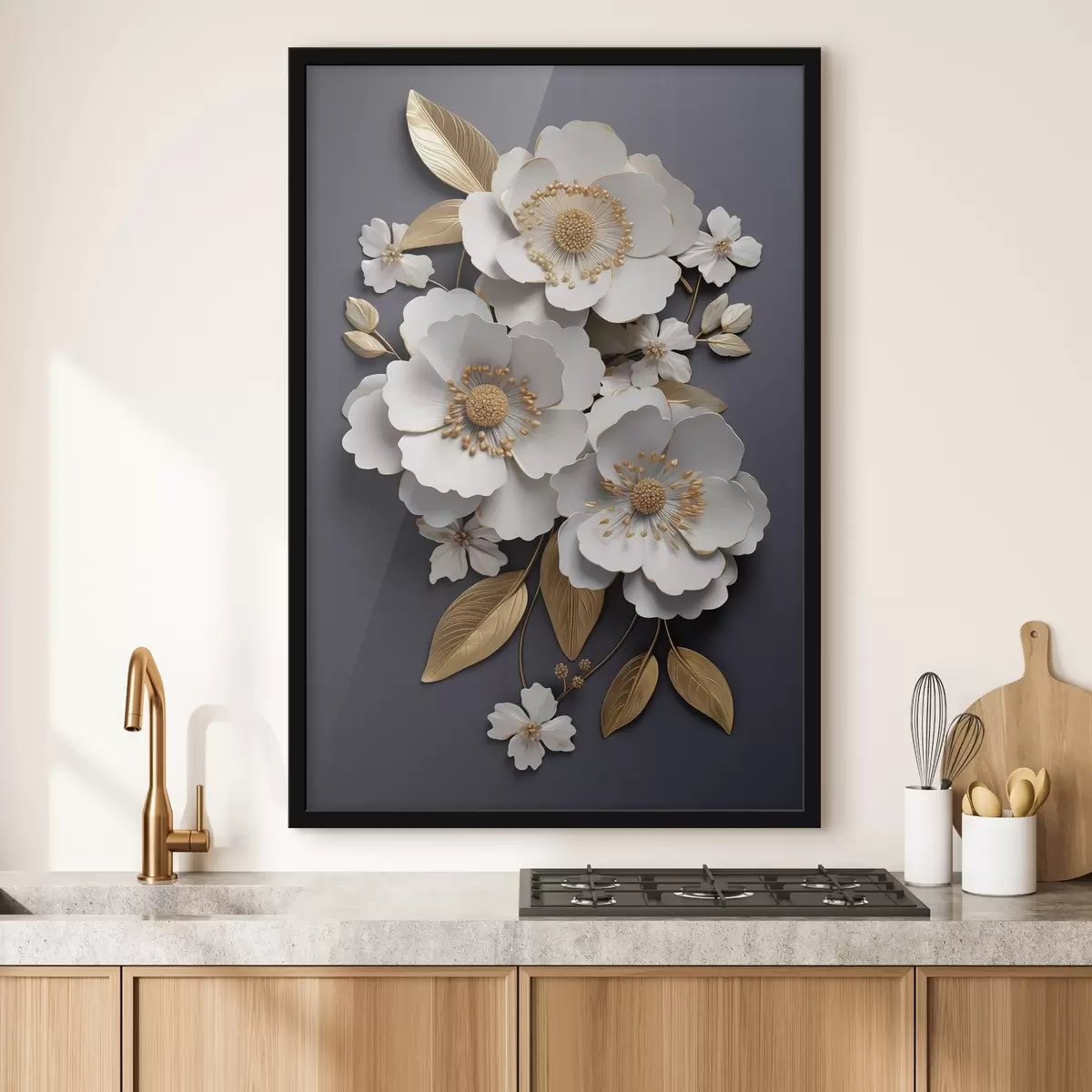 Poster Tre fiori bianchi su sfondo scuro f43129