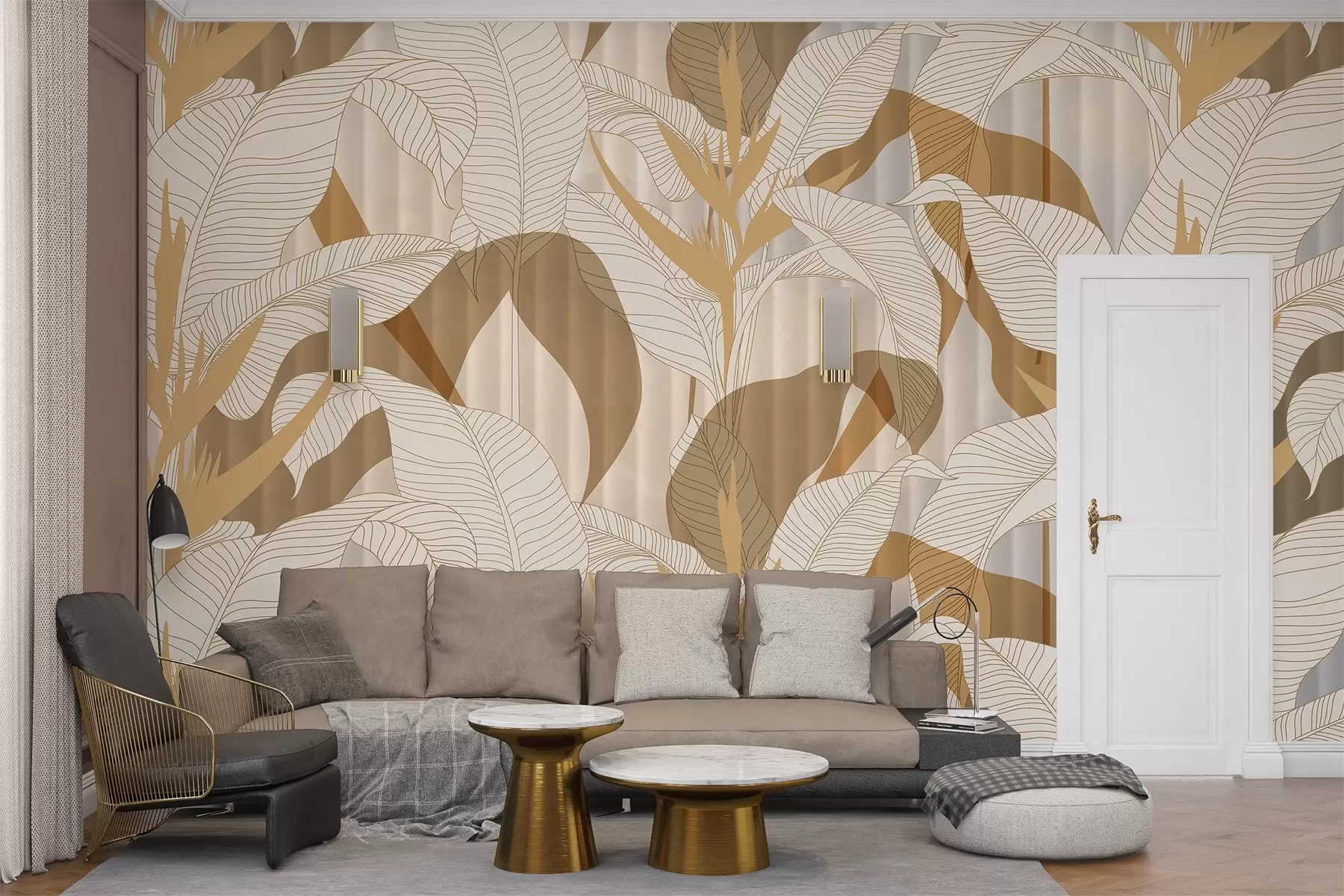 carta da parati Foglie grandi e larghe in tonalità colorate nr. w03254