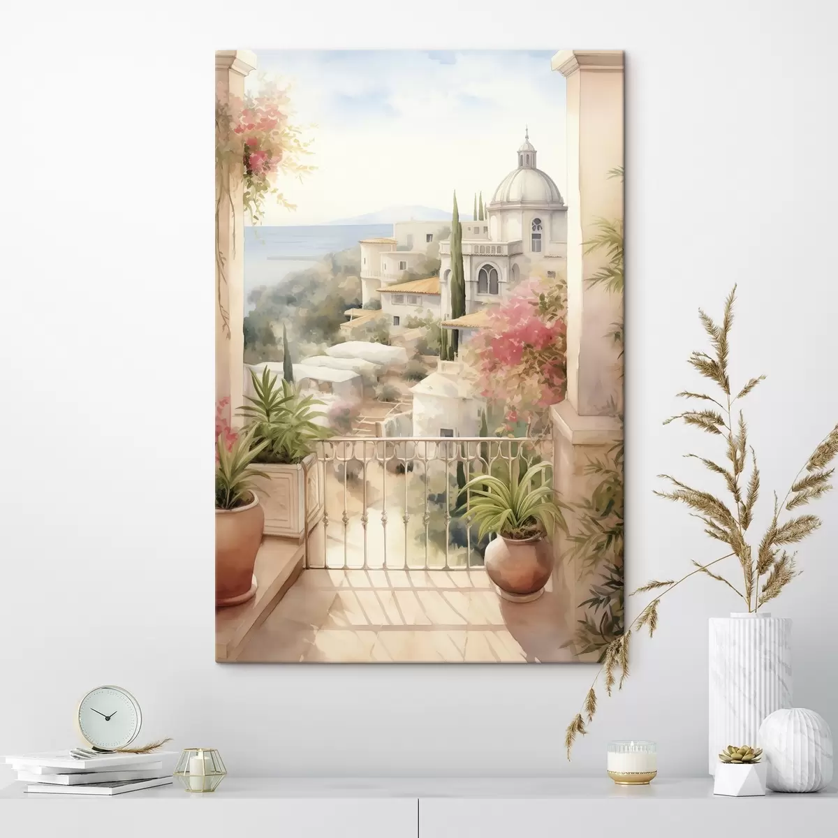 carta da parati Spagna paesaggio estivo, architettura mediterranea, stile acquerello nr. s43181