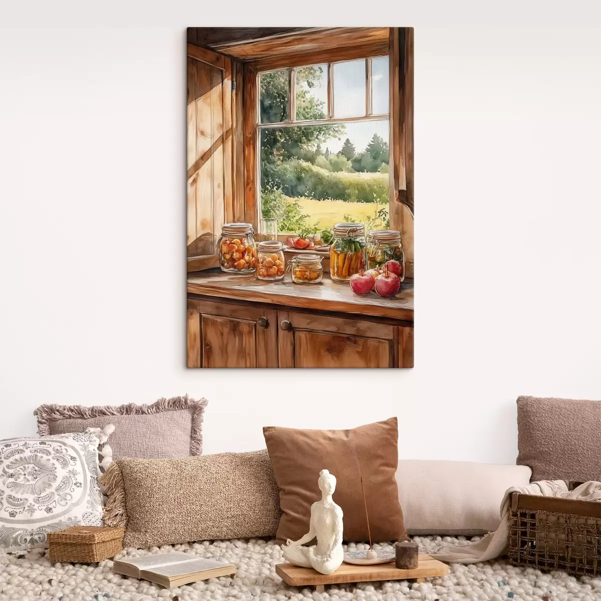 carta da parati Estetica del villaggio, casa di legno, natura estiva, verdure, stile acquerello nr. s43185