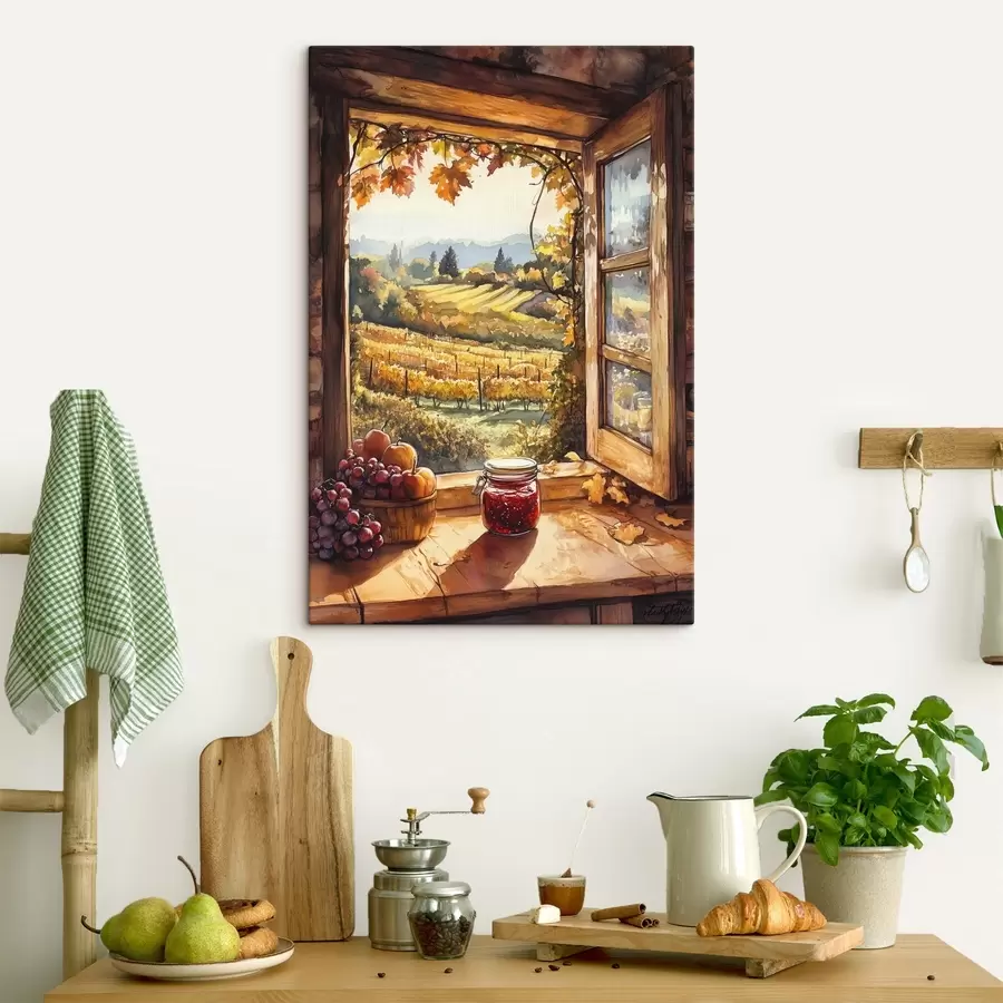 carta da parati Raccolta nel villaggio, rustico, frutta, marmellata, paesaggi naturali, stile acquerello nr. s43186