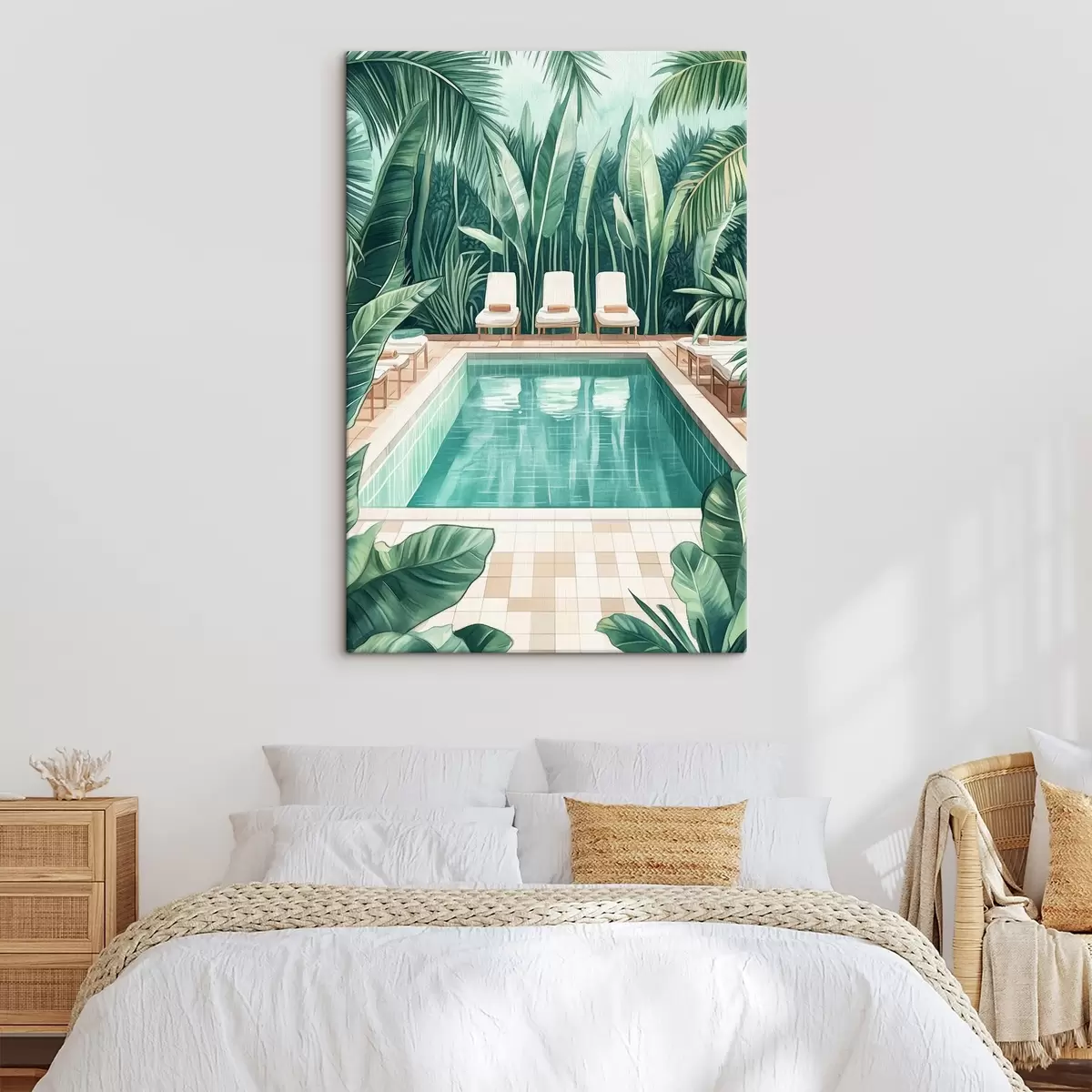 carta da parati Piscina estiva estetica nel giardino tropicale, stile acquerello nr. s43192