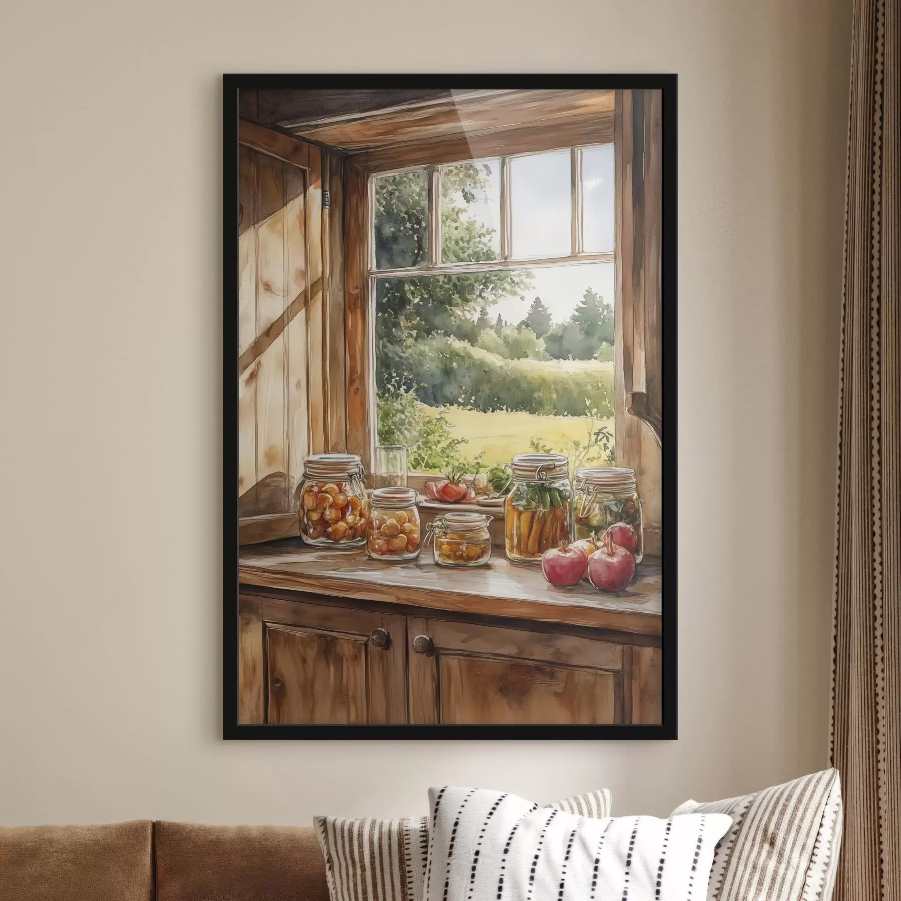 carta da parati Estetica del villaggio, casa di legno, natura estiva, verdure, stile acquerello nr. f43185