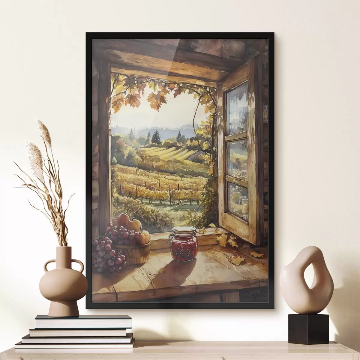 Poster Raccolta nel villaggio, rustico, frutta, marmellata, paesaggi naturali, stile acquerello f43186