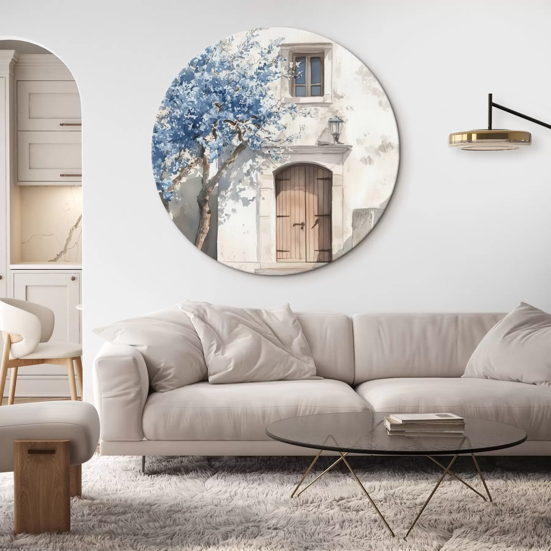 carta da parati Casa greca con bell'albero, architettura, stile acquerello nr. r43178