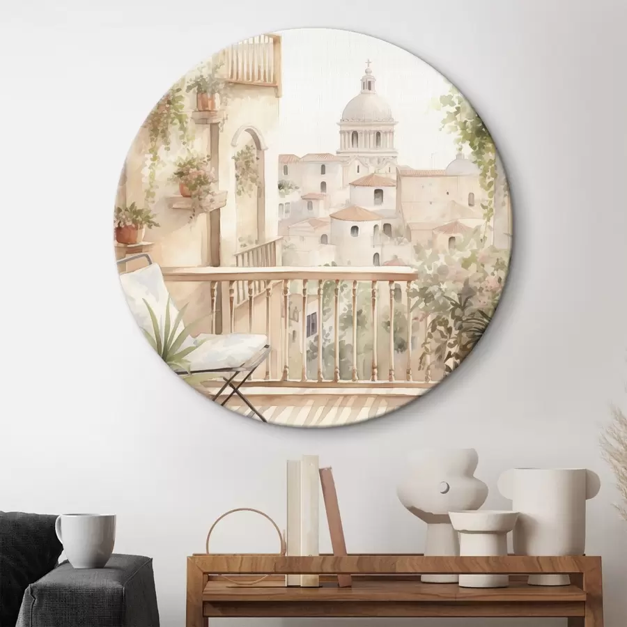 carta da parati Balcone estivo estetico, Spagna, architettura antica, blomming, stile acquerello nr. r43180