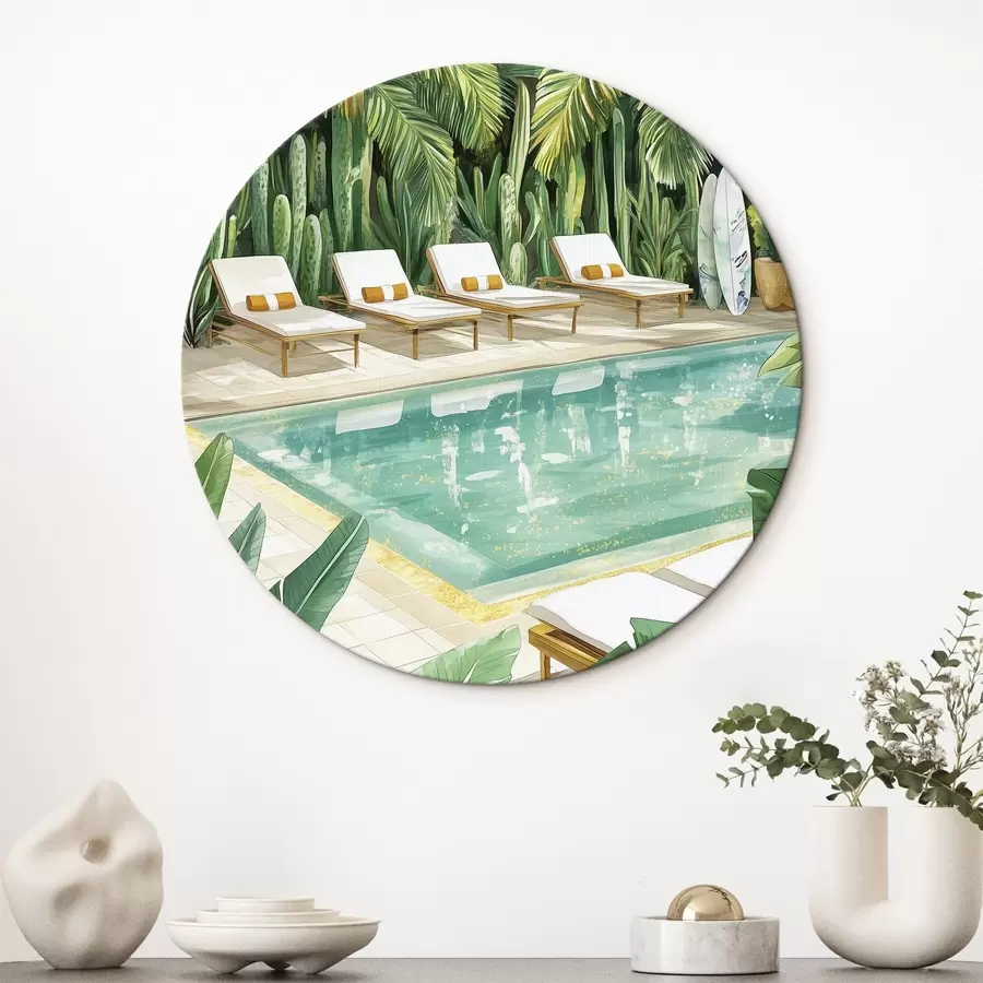 carta da parati Natura tropicale, giardino, piscina estiva, surf, stile acquerello nr. r43190