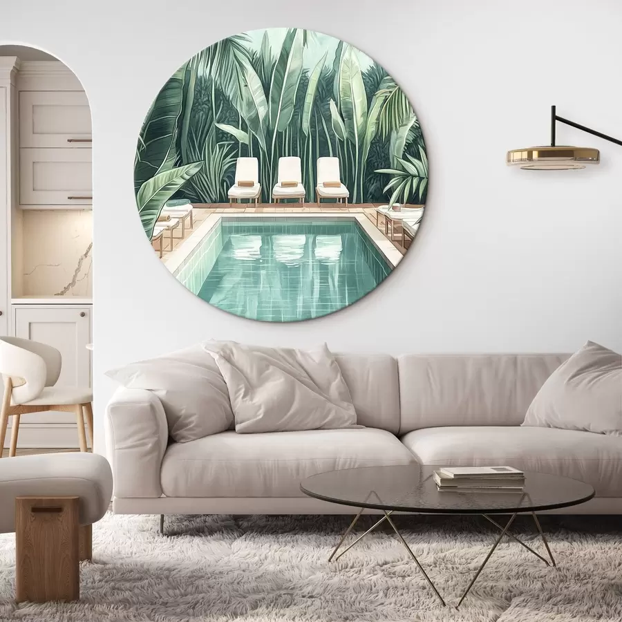 carta da parati Piscina estiva estetica nel giardino tropicale, stile acquerello nr. r43192
