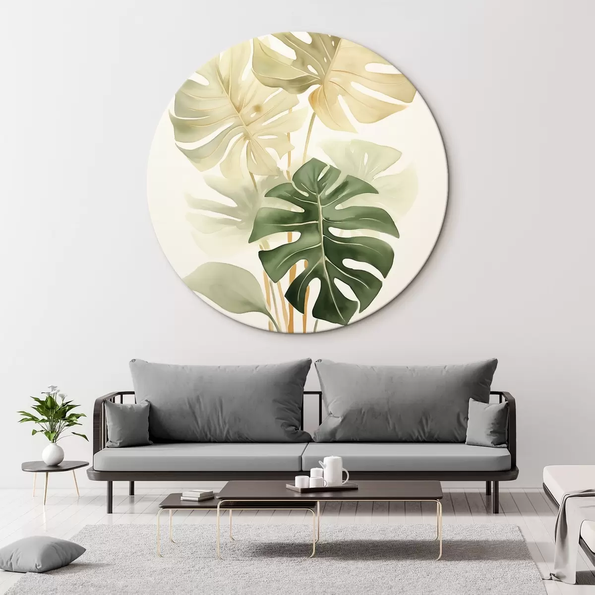 Quadri rotondi Foglie di Monstera, imitazione dell'acquerello r43209