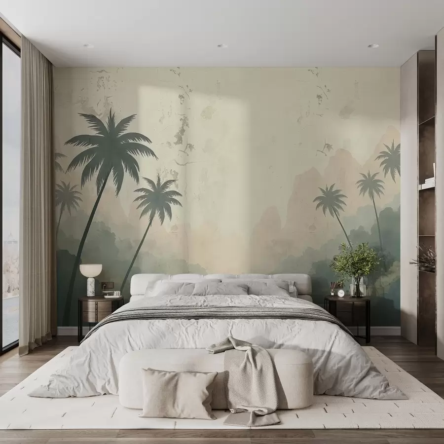 Carta da parati nature Palme su un vecchio muro grunge 