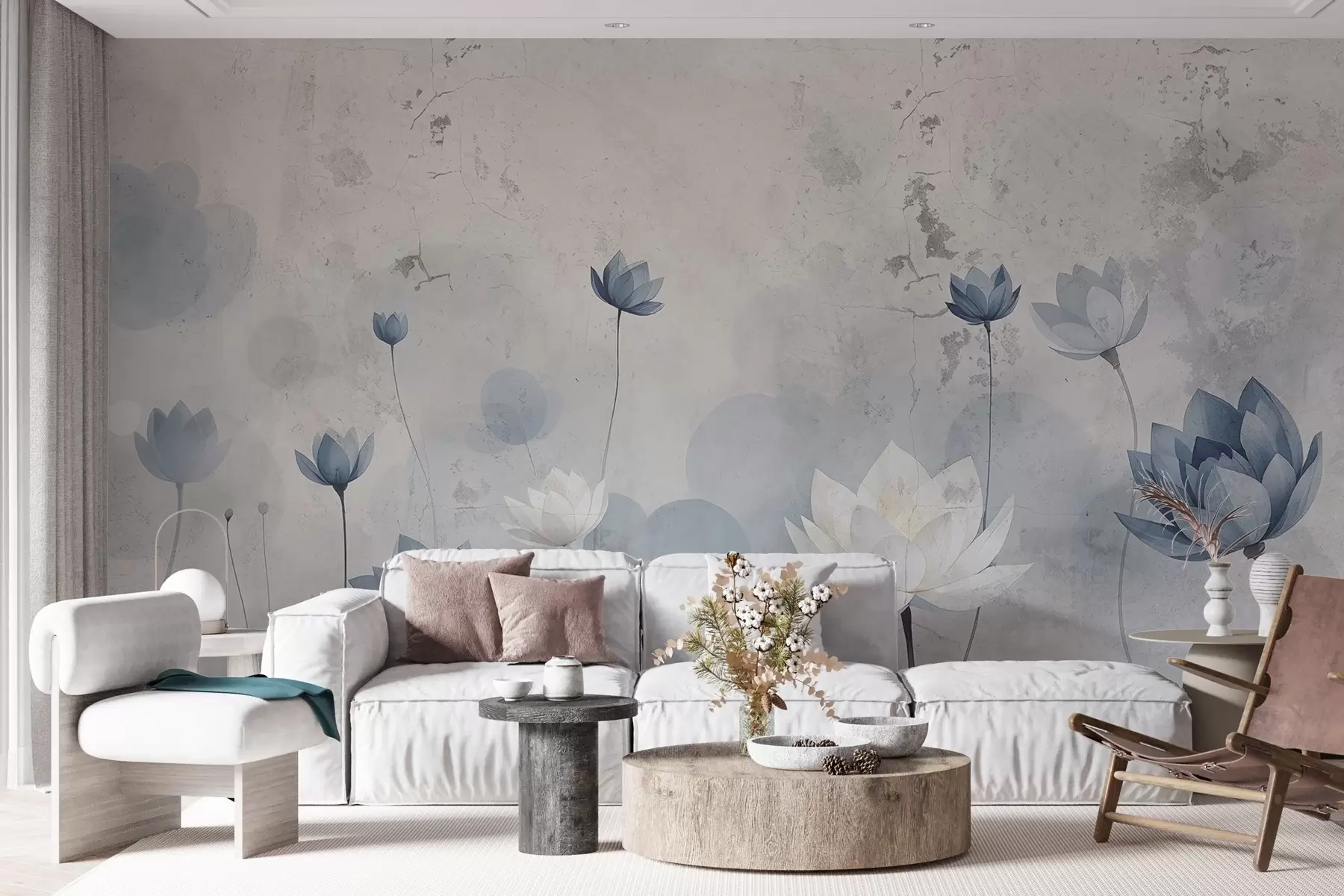 Carta da parati Floreale Parete crepata con loti dipinti n. w03336