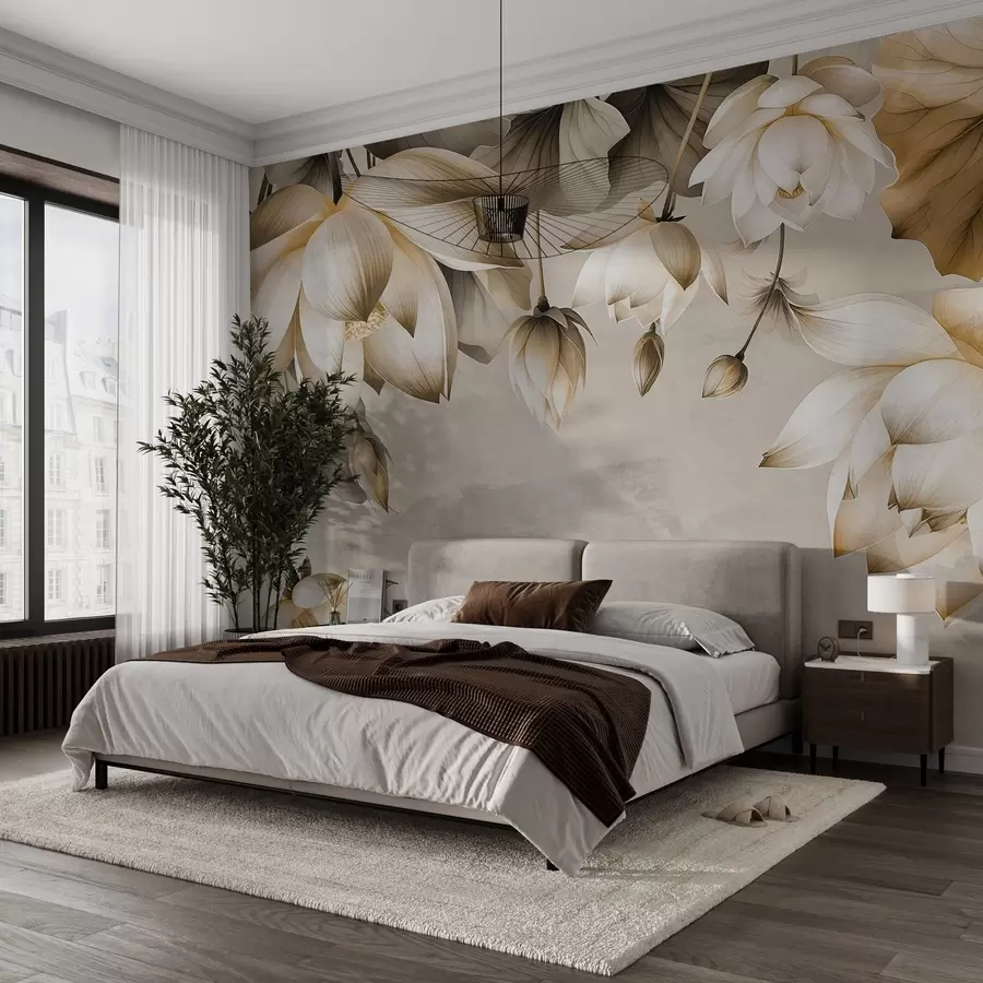 Carta da parati Floreale Un lussureggiante bouquet di fiori di loto che pende dall'alto n. w03340v2