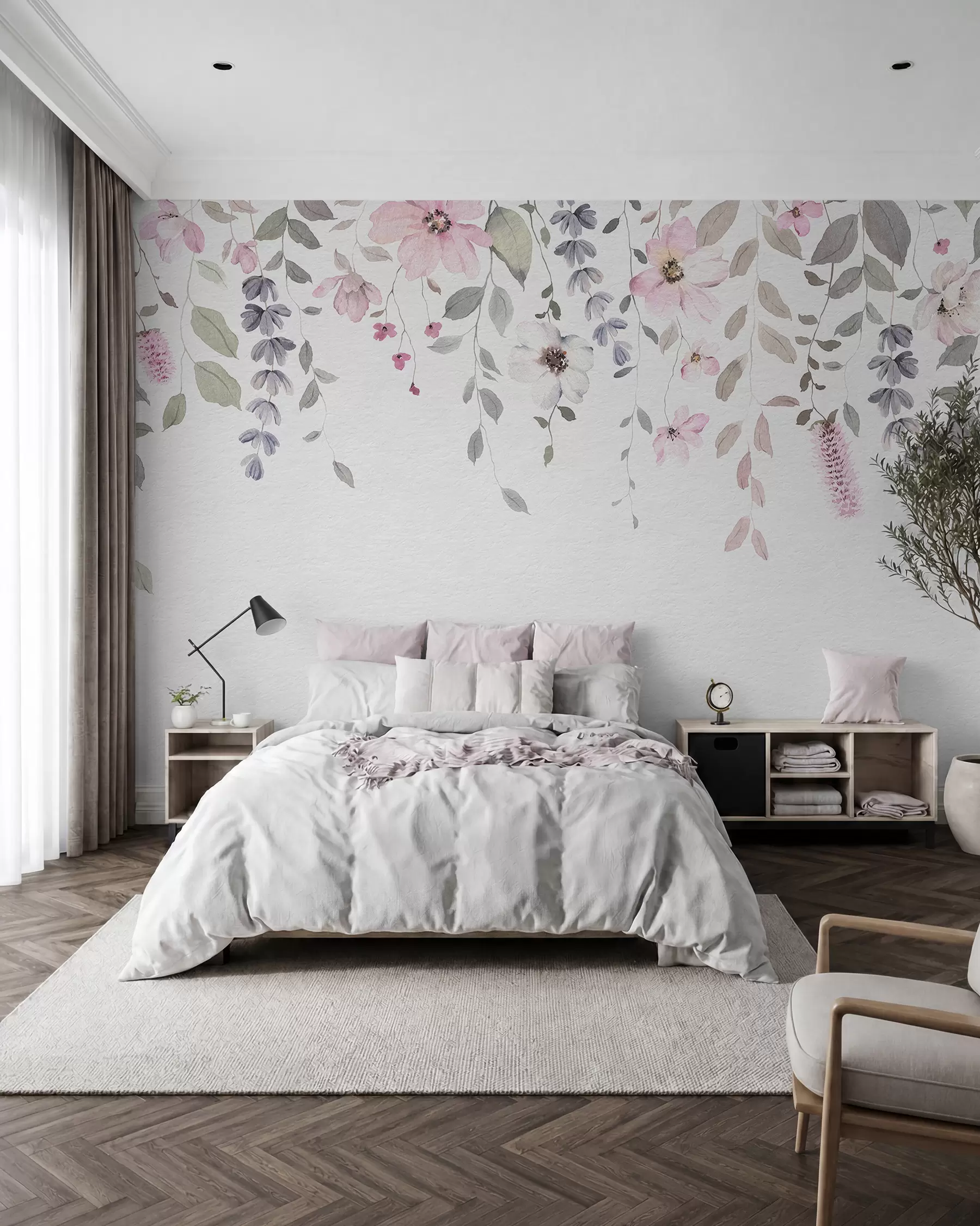 carta da parati Ghirlande di fiori rosa nr. w03315