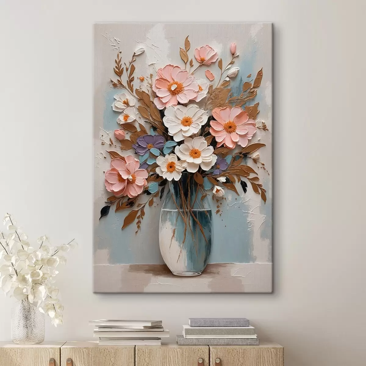carta da parati Fiori rosa e bianchi in un vaso trasparente nr. s43089