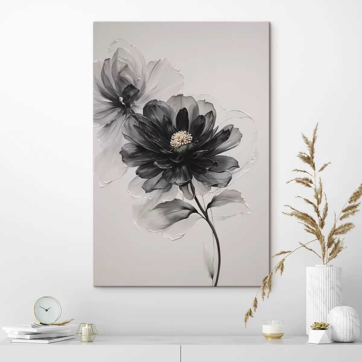 carta da parati Fiore nero trasparente su sfondo bianco nr. s43099