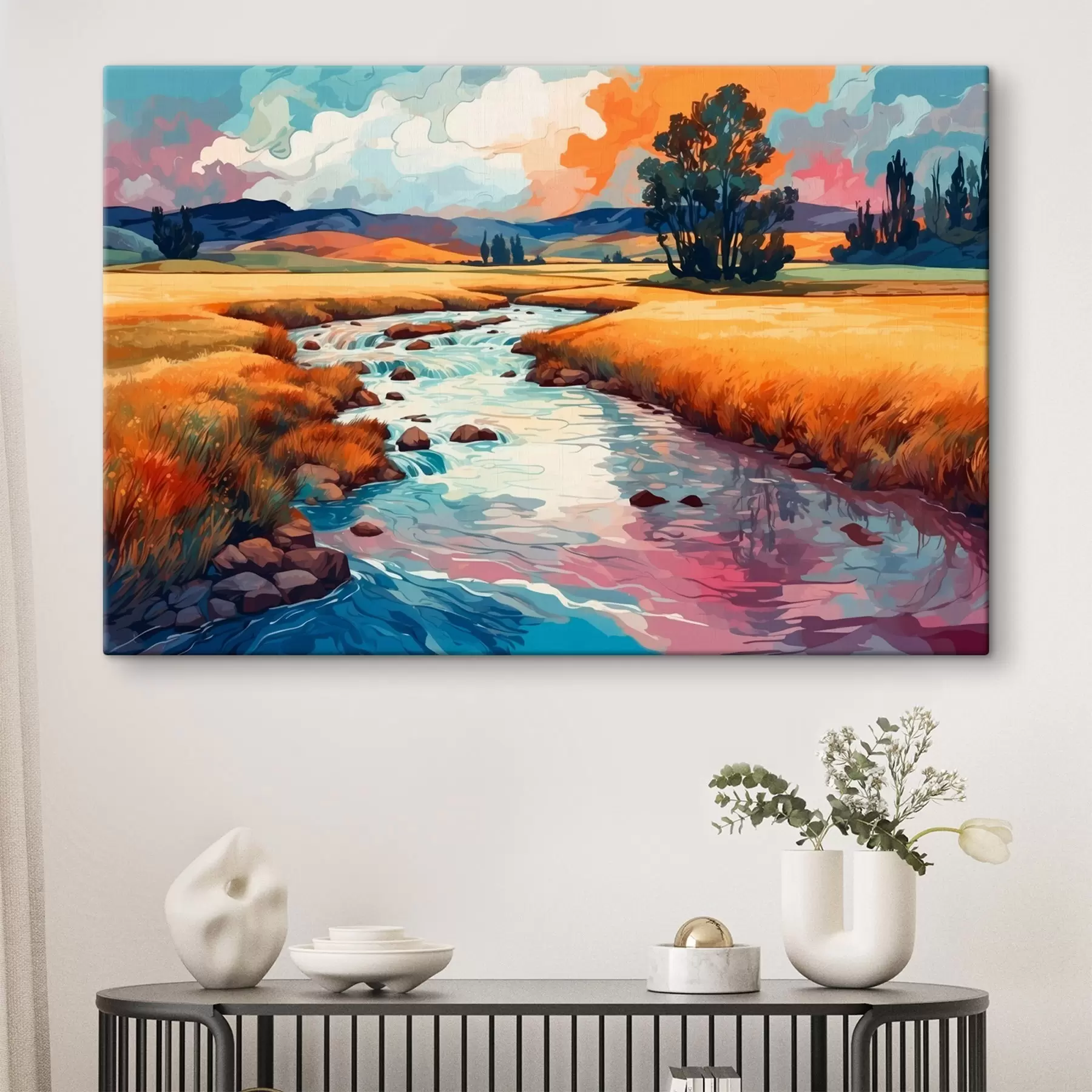 carta da parati Ruscello nel campo nello stile della pittura ad acquerello nr. s43110