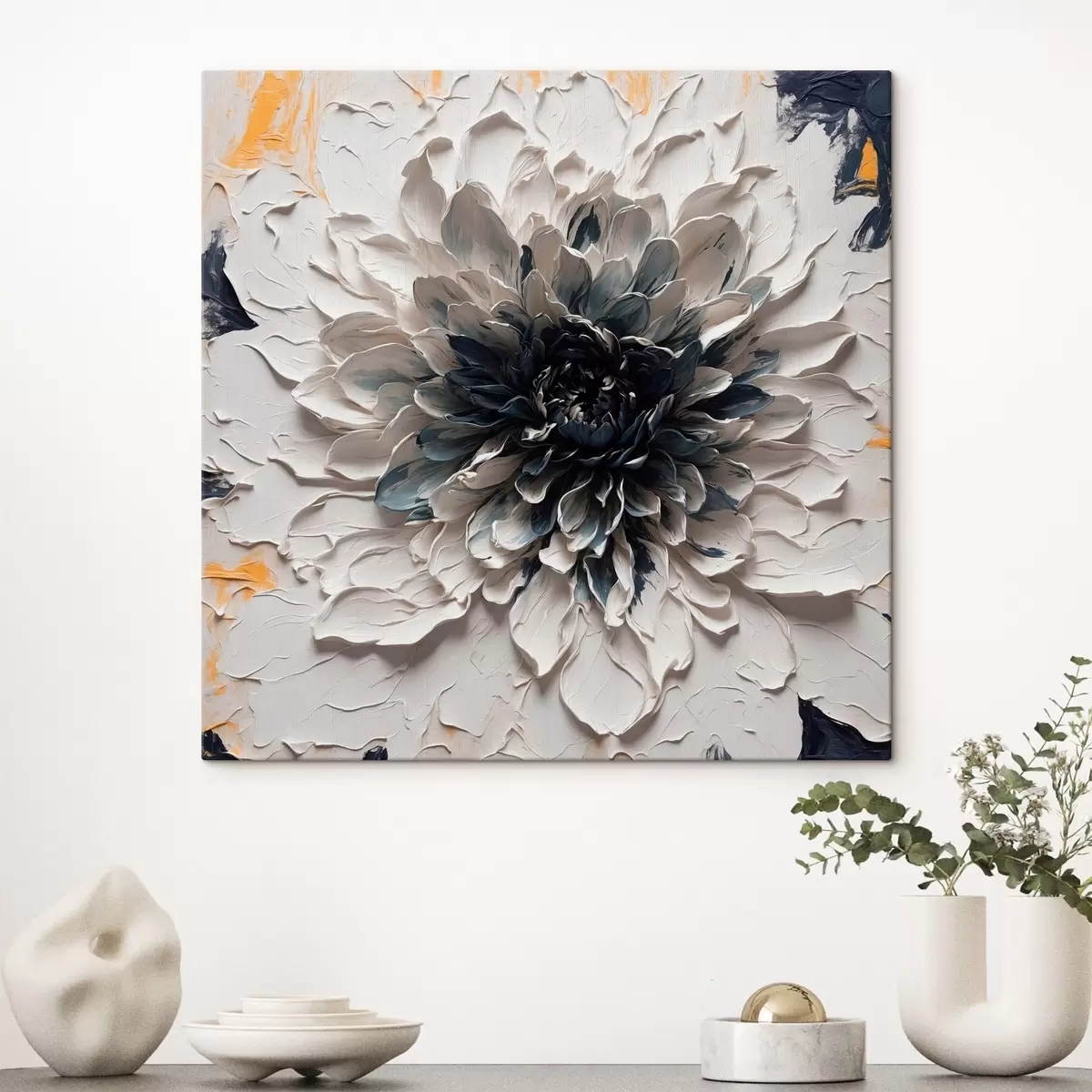 carta da parati Fiore bianco con centro nero in stile pittura ad olio nr. s43113