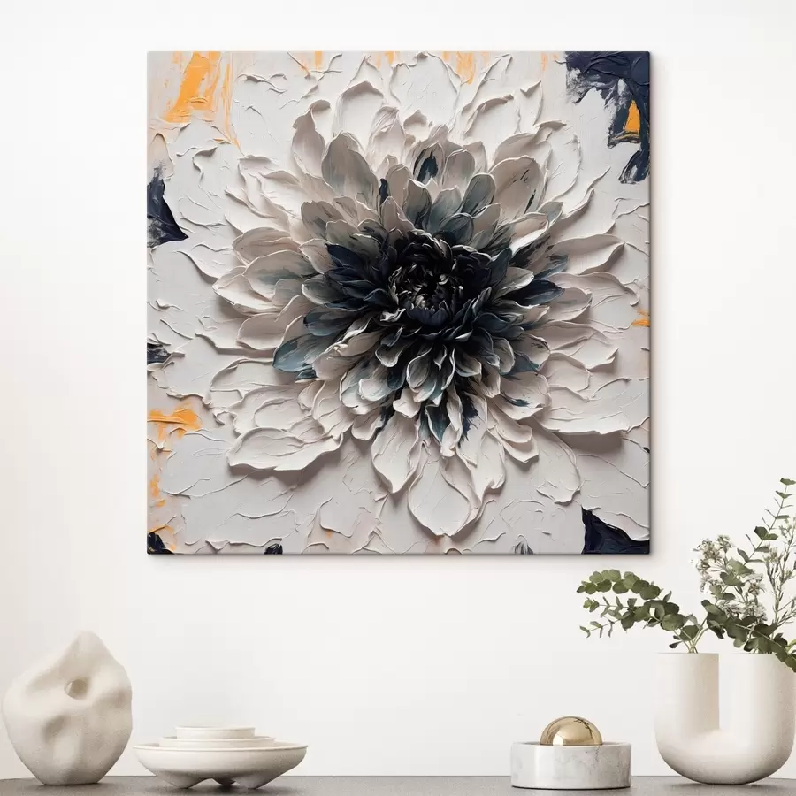 carta da parati Fiore bianco con centro nero in stile pittura ad olio nr. s43113